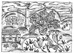 Garden w/ Cauliflower • Sofa / Pen & Ink