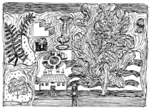 Garden w/ Ferns / Pen & Ink